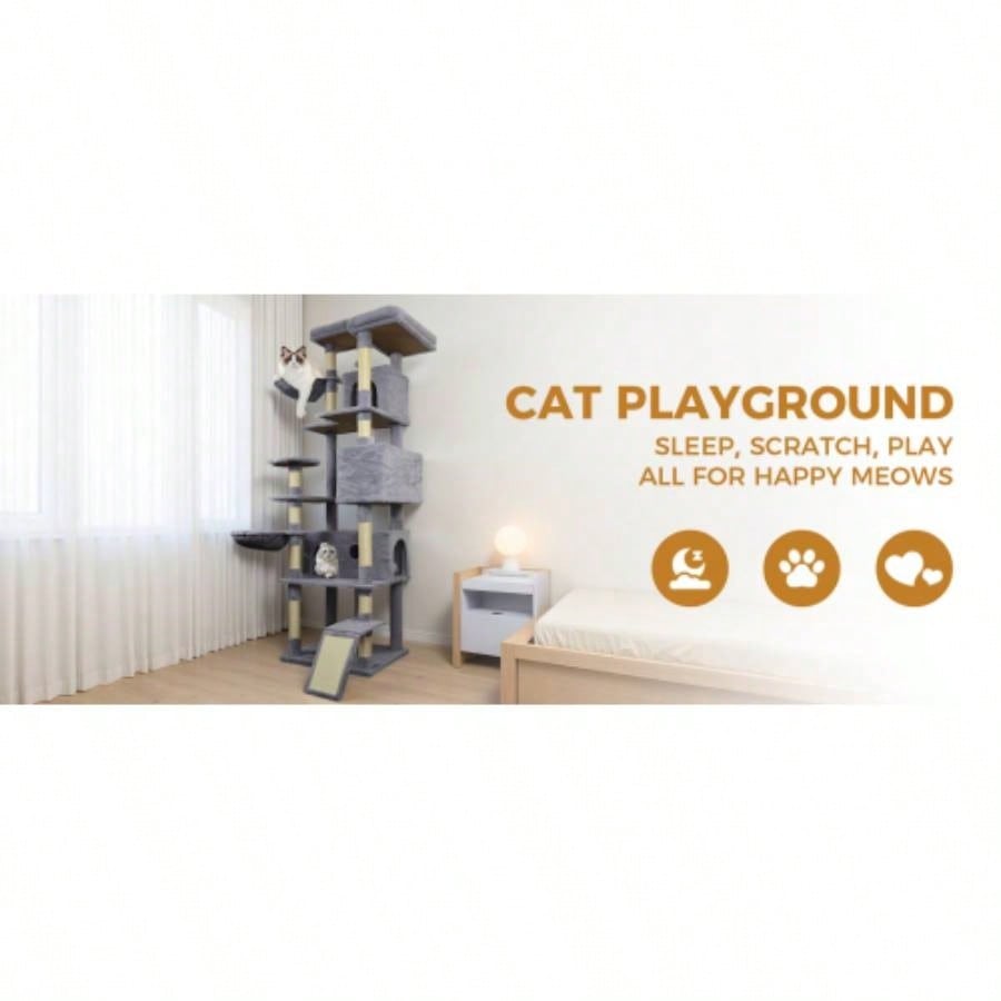 84 in dark gray tree tower with large condo sisal scratching post big hammock and top platform