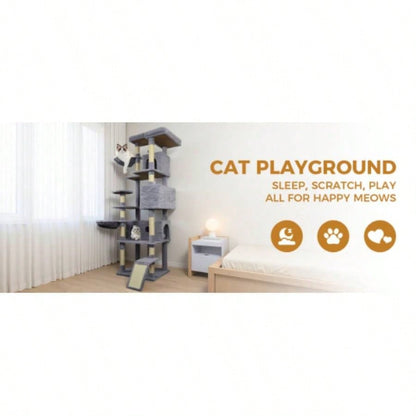 84 in dark gray tree tower with large condo sisal scratching post big hammock and top platform