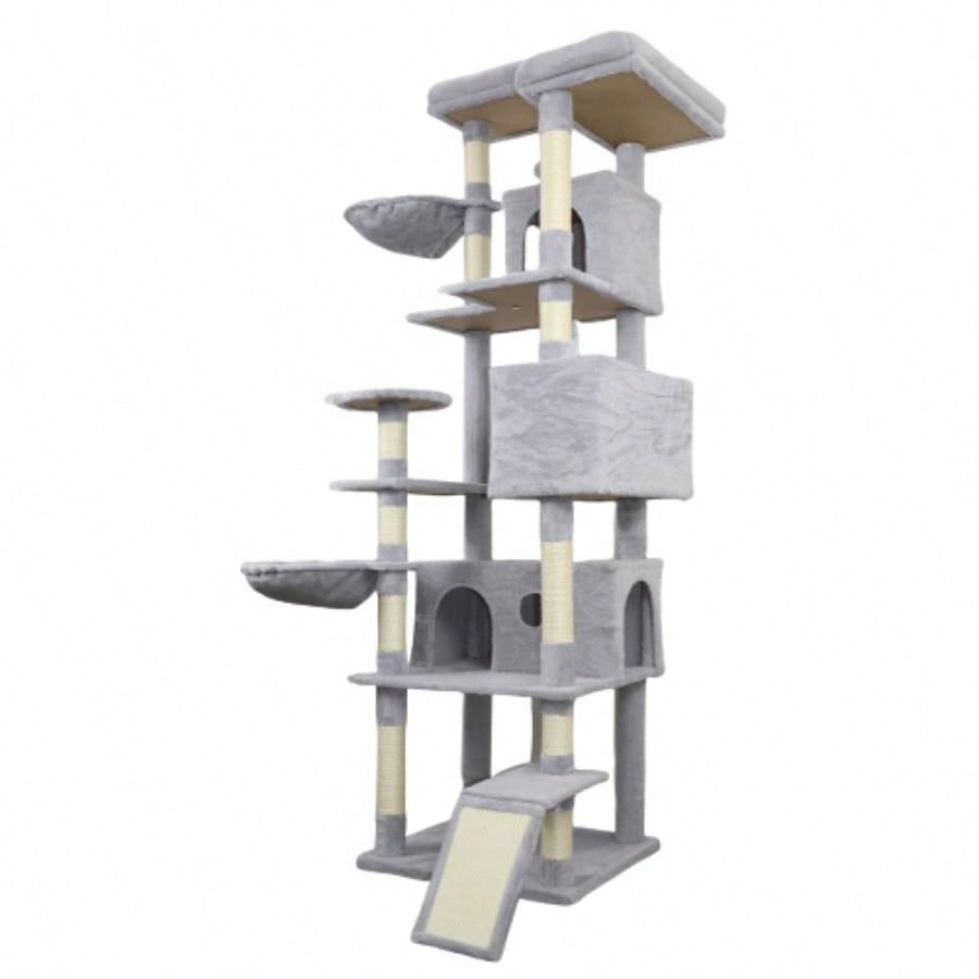 84 in dark gray tree tower with large condo sisal scratching post big hammock and top platform