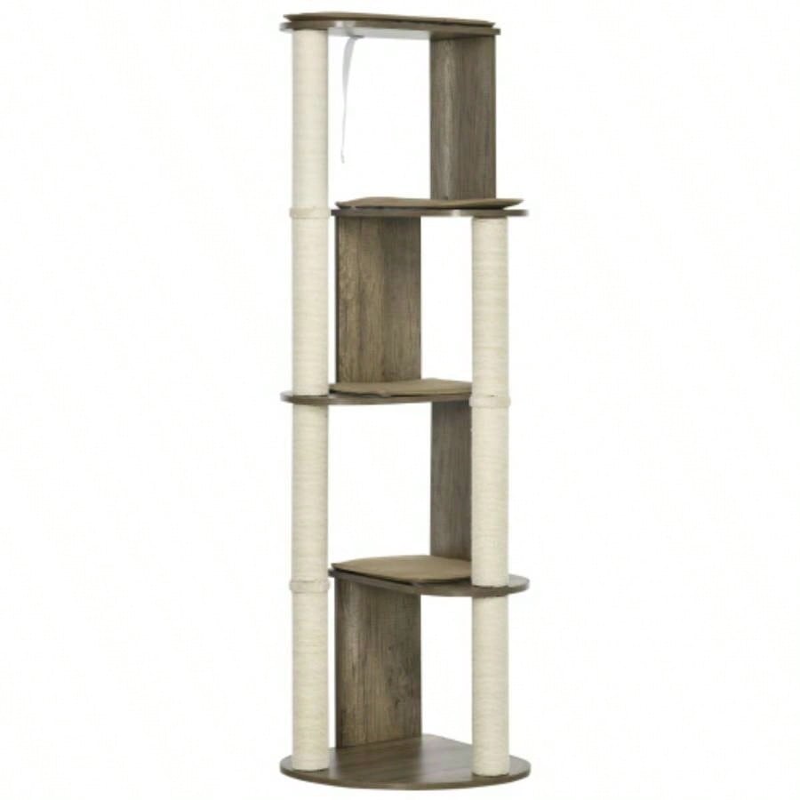 PawHut 65 Corner Modern Tree Tall Climbing, Large Multilevel Tower with Scratching Posts, Small - Fit Kitten Tower with Sisal, White