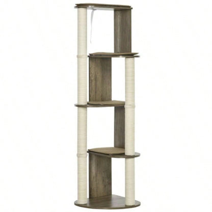 PawHut 65 Corner Modern Tree Tall Climbing, Large Multilevel Tower with Scratching Posts, Small - Fit Kitten Tower with Sisal, White