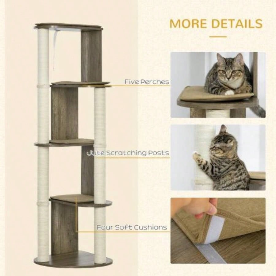 PawHut 65 Corner Modern Tree Tall Climbing, Large Multilevel Tower with Scratching Posts, Small - Fit Kitten Tower with Sisal, White