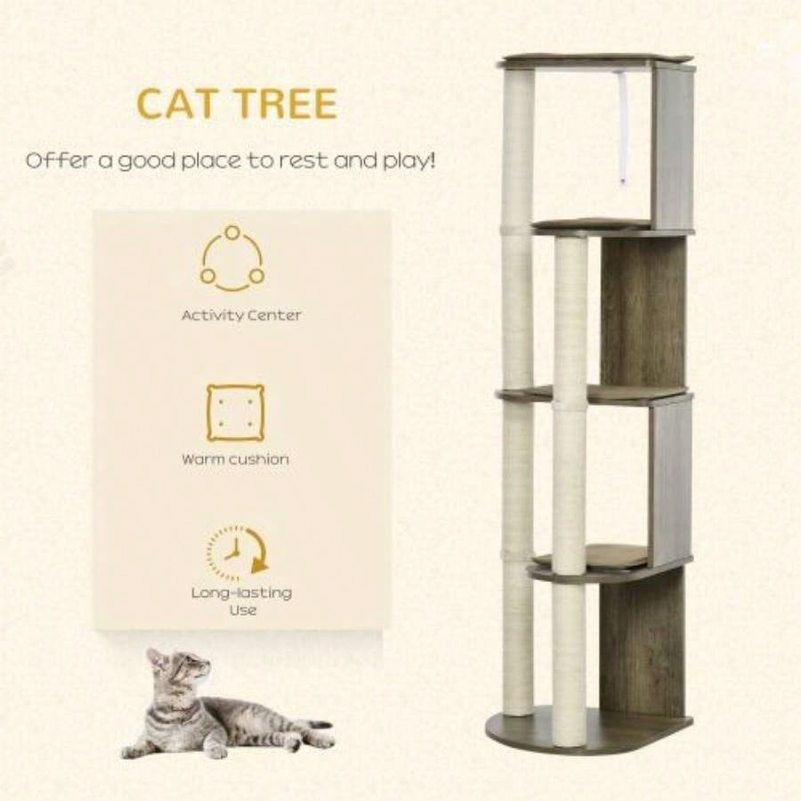 PawHut 65 Corner Modern Tree Tall Climbing, Large Multilevel Tower with Scratching Posts, Small - Fit Kitten Tower with Sisal, White