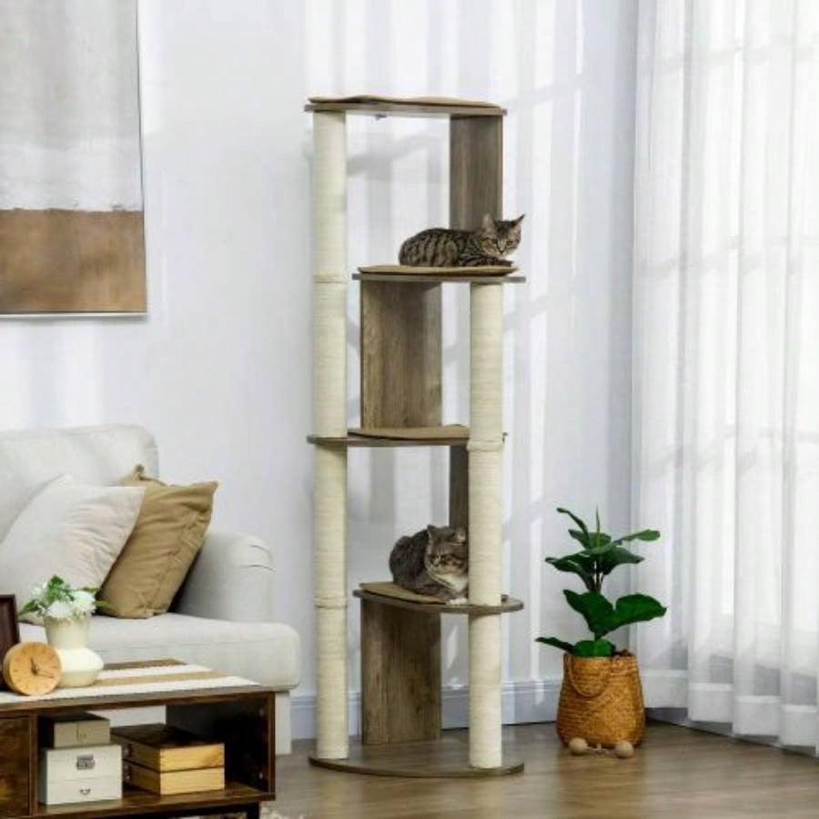 PawHut 65 Corner Modern Tree Tall Climbing, Large Multilevel Tower with Scratching Posts, Small - Fit Kitten Tower with Sisal, White