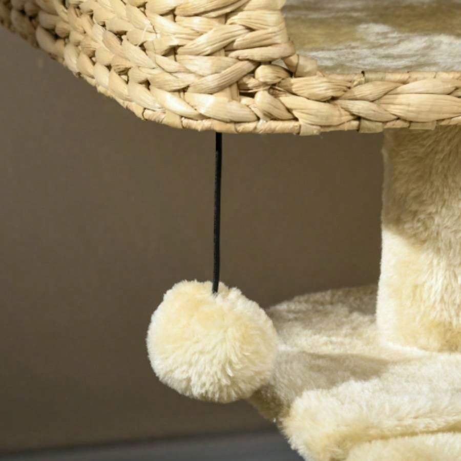 PawHut 38 Tree Indoor Cats, Tower with Scratching Posts, Ramp, Condo, Toy Balls, Platform, Bed, Ramp, Beige