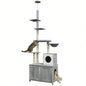 PawHut Tree with Litter Box Enclosure, 2 in 1 Floor to Ceiling Tower Litter Box Furniture with Condo, Bed, Hammock, Scratching Posts, and Platforms Indoor Use, Gray