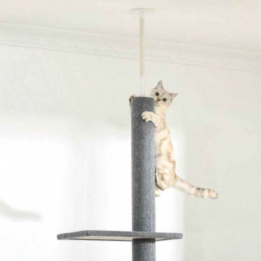 PawHut Floor - to - Ceiling Tree Climbing Tower with Sisal - Covered Scratching Posts Natural Tree Activity Center kittens tower furniture,