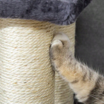 PawHut Tree with 4 Steps High Beds Couch, Cute Stair Shaped Tree Indoor Cats or Dogs/ Sisal Scratching Post, Climbing, Playing, Gray