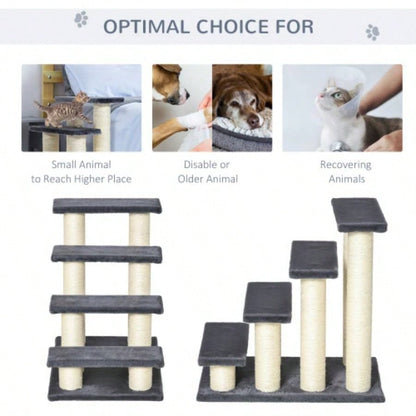 PawHut Tree with 4 Steps High Beds Couch, Cute Stair Shaped Tree Indoor Cats or Dogs/ Sisal Scratching Post, Climbing, Playing, Gray