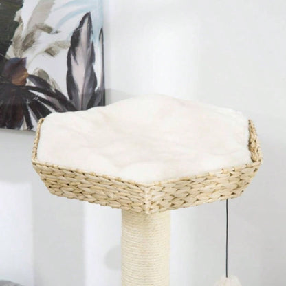 PawHut 47 Tree Activity Center, Climbing Toy with Cattail Fluff, Bed, Condo, Sisal Scratching Post, and Hanging Ball, Natural
