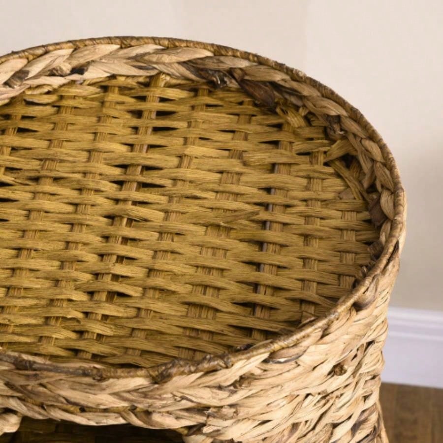 PawHut Elevated Bed with Three Hideaways Four Soft Plush Cushions, Tower with Hand - Woven Materials, Multi - Layer Raised Kitten Bed Caves