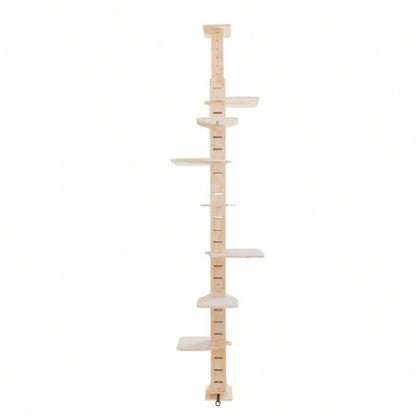 9 Adjustable Height Floor - to - Ceiling Tree, Multi - Level Vertical Condo, Climbing Frame Activity Center with Perching Shelves Indoor Cats, Natural