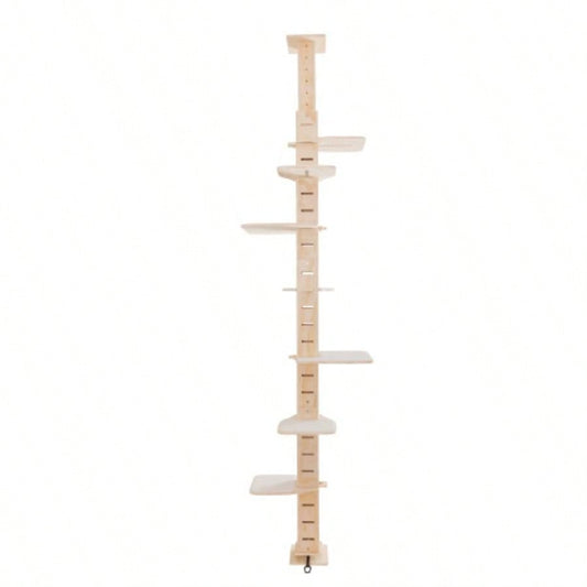 9 Adjustable Height Floor - to - Ceiling Tree, Multi - Level Vertical Condo, Climbing Frame Activity Center with Perching Shelves Indoor Cats, Natural