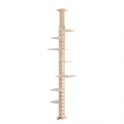 9 Adjustable Height Floor - to - Ceiling Tree, Multi - Level Vertical Condo, Climbing Frame Activity Center with Perching Shelves Indoor Cats, Natural