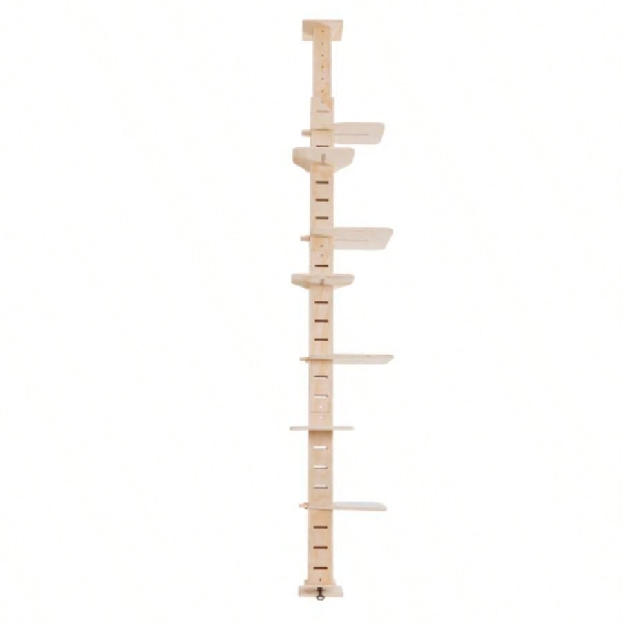 9 Adjustable Height Floor - to - Ceiling Tree, Multi - Level Vertical Condo, Climbing Frame Activity Center with Perching Shelves Indoor Cats, Natural