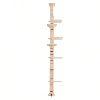 9 Adjustable Height Floor - to - Ceiling Tree, Multi - Level Vertical Condo, Climbing Frame Activity Center with Perching Shelves Indoor Cats, Natural