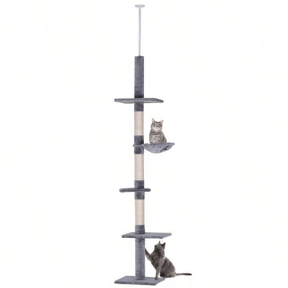 PawHut 9 Adjustable Height Floor - To - Ceiling Vertical Tree - and White