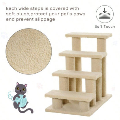 PawHut 25 4 - Step Multi - Level Carpeted Scratching Post Pet Stairs, Beige