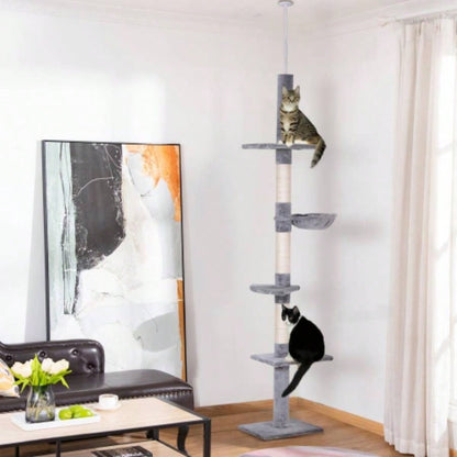 PawHut 9 Adjustable Height Floor - To - Ceiling Vertical Tree - and White