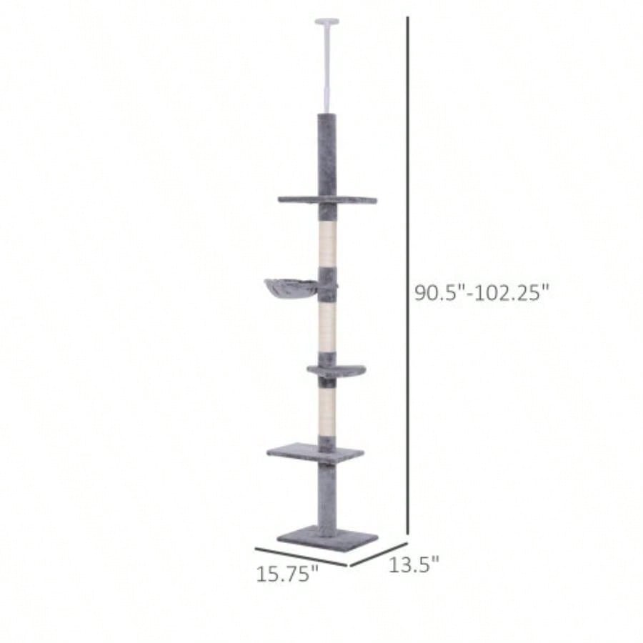 PawHut 9 Adjustable Height Floor - To - Ceiling Vertical Tree - and White