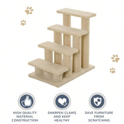 PawHut 25 4 - Step Multi - Level Carpeted Scratching Post Pet Stairs, Beige