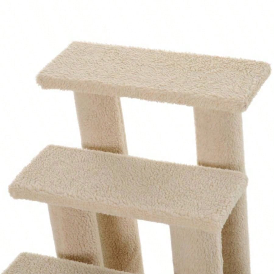 PawHut 25 4 - Step Multi - Level Carpeted Scratching Post Pet Stairs, Beige