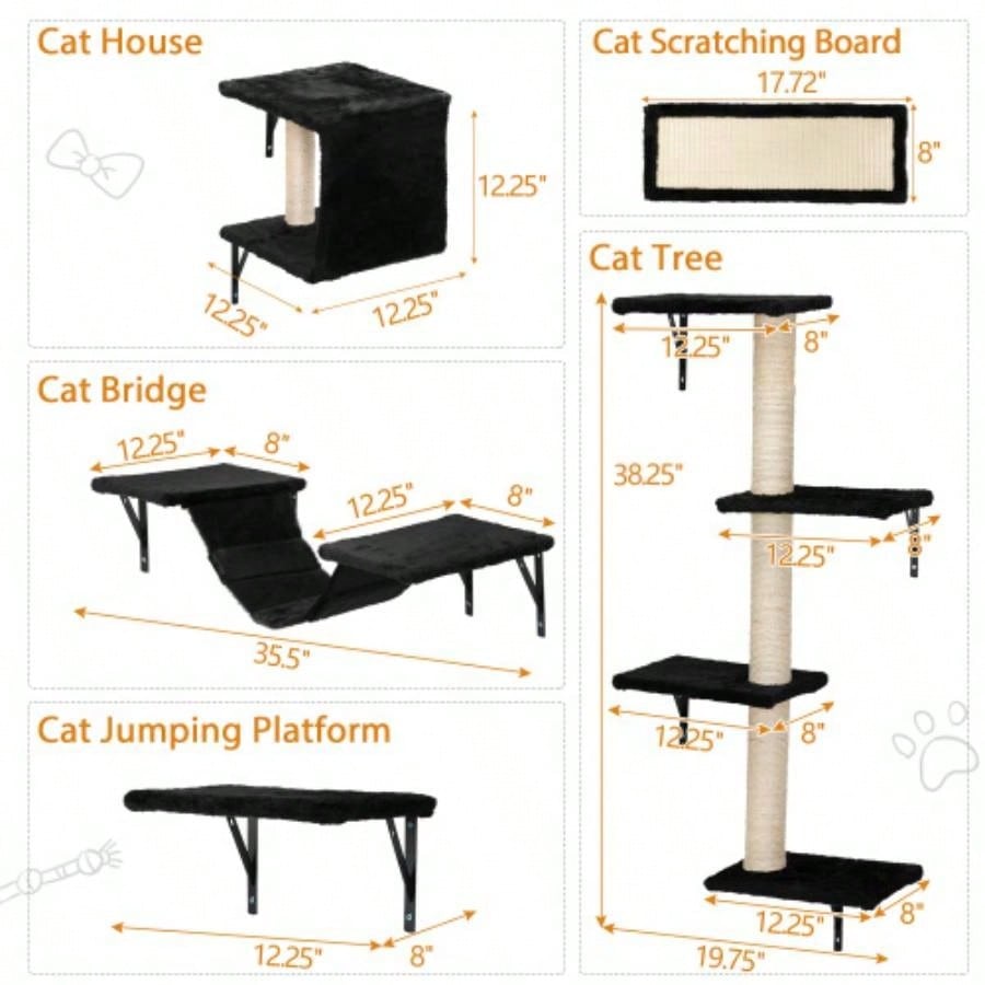 Wall Shelves, Wall - Mounted Climber Set of 5, Floating Perches, Furniture
