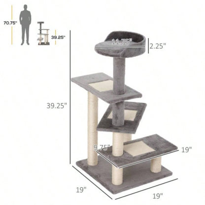 PawHut 40 5 - Level Revolving Stair Tree Scratcher Climbing Activity Tower with Center and Resting Perch,