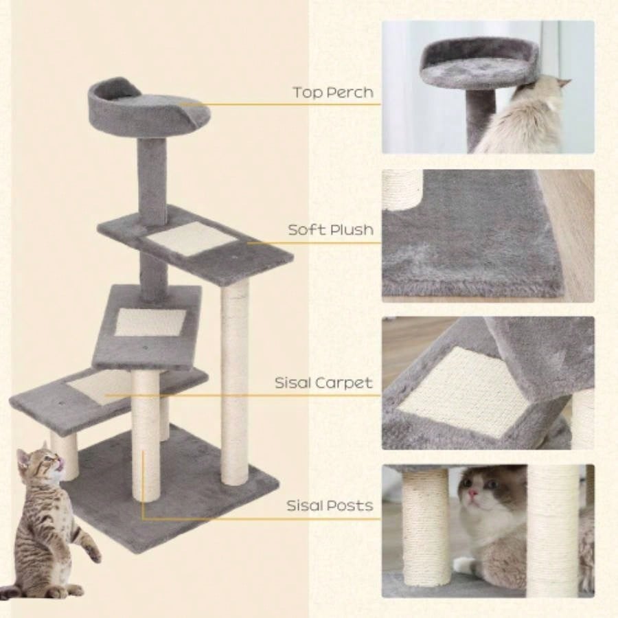 PawHut 40 5 - Level Revolving Stair Tree Scratcher Climbing Activity Tower with Center and Resting Perch,