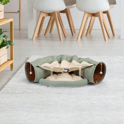 s Telescopic Tunnel Cushioned Bed Pet Nest Teasing Balls Zipper Connection Feline Supplies, Bright Green