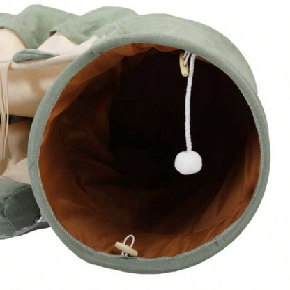 s Telescopic Tunnel Cushioned Bed Pet Nest Teasing Balls Zipper Connection Feline Supplies, Bright Green
