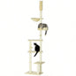PawHut Floor to Ceiling Tree, 90.5 - 98.5 Adjustable Height, Climbing Tower with Carpeted Platforms, Cozy Bed, Hammock, Scratching Posts, Toy Balls, Activity Center Kittens, Beige
