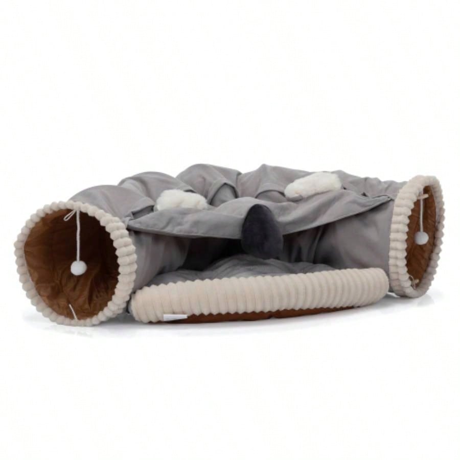 s Telescopic Tunnel Cushioned Bed Pet Nest Teasing Balls Zipper Connection Feline Supplies, Bright Green