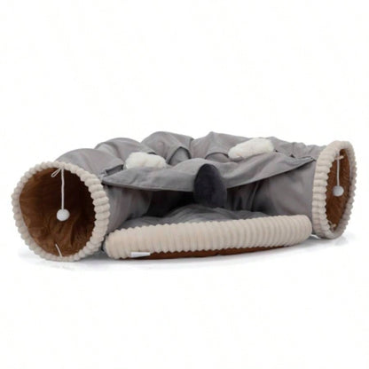 s Telescopic Tunnel Cushioned Bed Pet Nest Teasing Balls Zipper Connection Feline Supplies, Bright Green