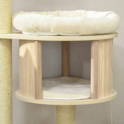 PawHut 3 - Level Tree with Sisal Scratching Posts, Fun Badminton Toy Playing, Soft Cushions, Areas