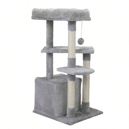 Double Level Tree Stand House Furniture Kittens Activity Tower Posts Pet House - light gray