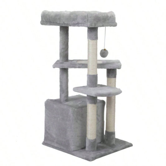Double Level Tree Stand House Furniture Kittens Activity Tower Posts Pet House - light gray