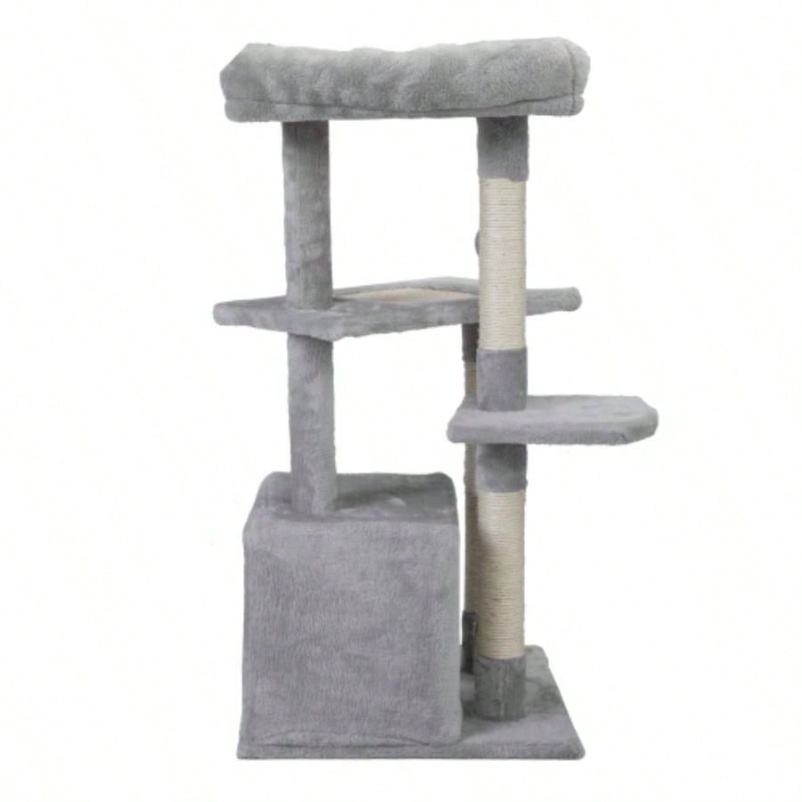 Double Level Tree Stand House Furniture Kittens Activity Tower Posts Pet House - light gray