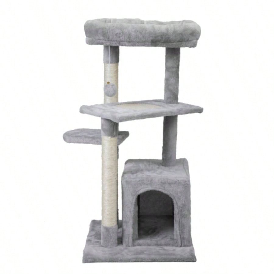 Double Level Tree Stand House Furniture Kittens Activity Tower Posts Pet House - light gray