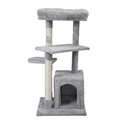 Double Level Tree Stand House Furniture Kittens Activity Tower Posts Pet House - light gray