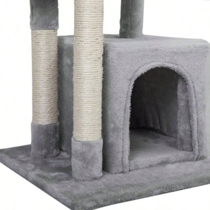 Double Level Tree Stand House Furniture Kittens Activity Tower Posts Pet House - light gray