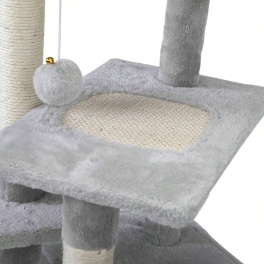 Double Level Tree Stand House Furniture Kittens Activity Tower Posts Pet House - light gray