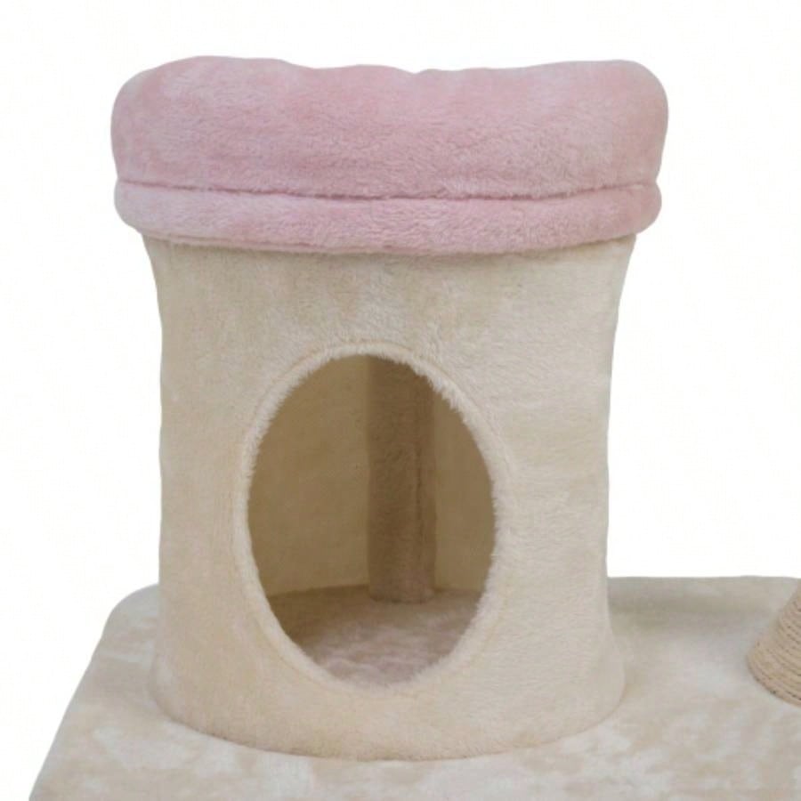 Flower - Shaped Tree, with Blooming Platforms Bed, Condo, and Dangling Toys, Multi - Level Tower Indoor Cats, Modern, Pink Beige