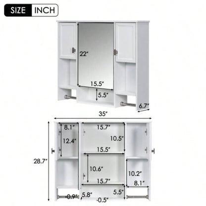 35x 28 Modern Wall Mounted Bathroom Storage Cabinet, Bathroom Wall Cabinet with Mirror, Medicine Cabinet with Towels Bar