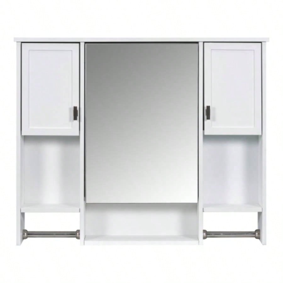 35x 28 Modern Wall Mounted Bathroom Storage Cabinet, Bathroom Wall Cabinet with Mirror, Medicine Cabinet with Towels Bar