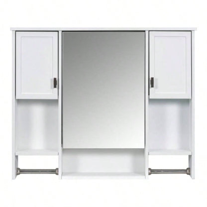 35x 28 Modern Wall Mounted Bathroom Storage Cabinet, Bathroom Wall Cabinet with Mirror, Medicine Cabinet with Towels Bar