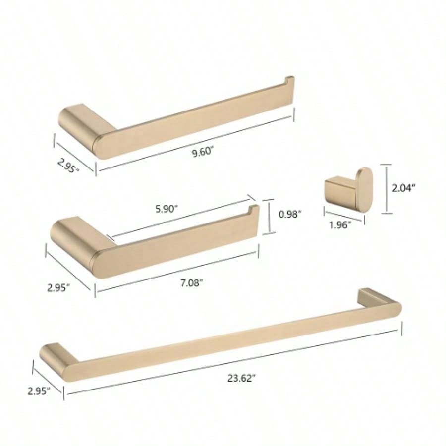 Brushed Gold 4 - Pieces Bathroom Hardware Set Towel Bar Set Include Single Towel Bar Towel Holder Toilet Paper Holder