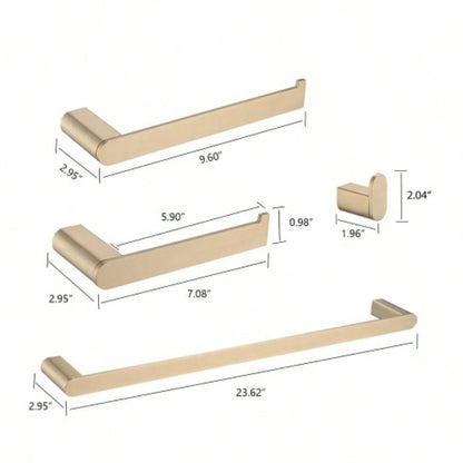 Brushed Gold 4 - Pieces Bathroom Hardware Set Towel Bar Set Include Single Towel Bar Towel Holder Toilet Paper Holder
