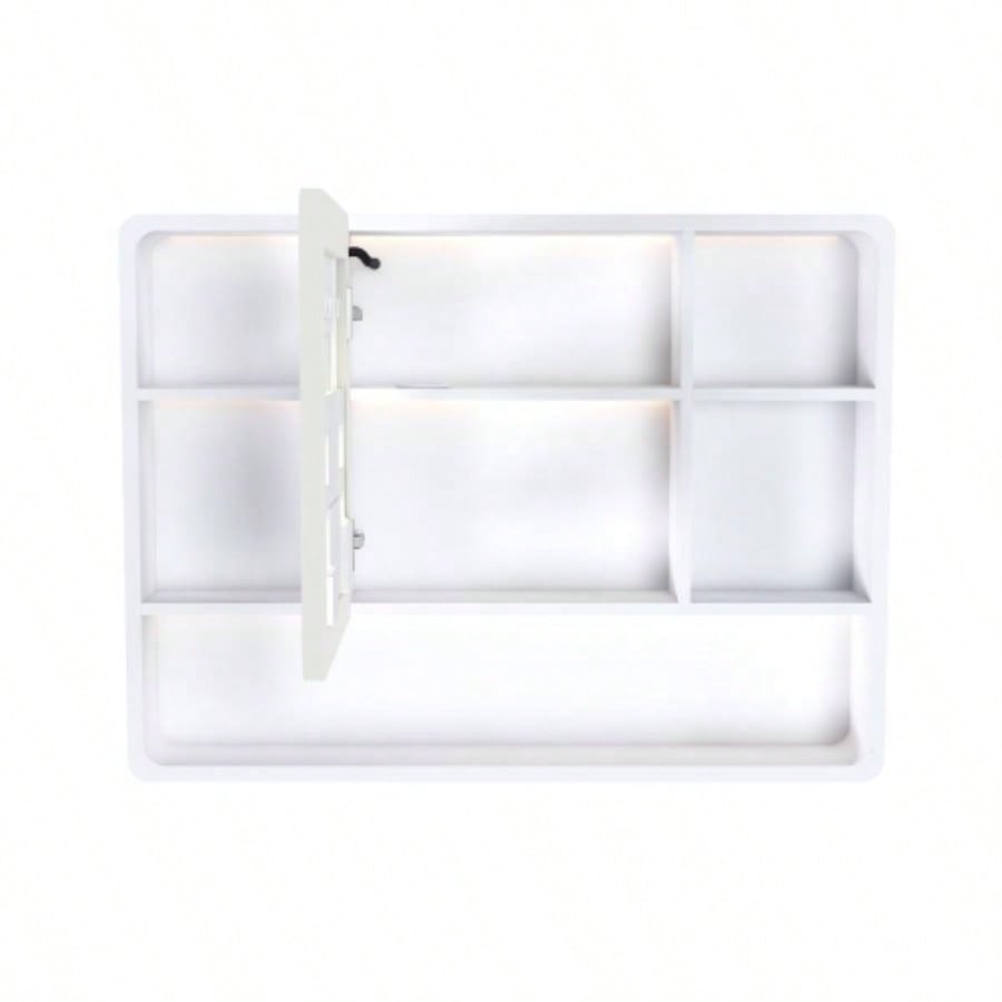 Aluminium Medicine Cabinet Mirror, 35x 28 Inches Medicine Cabinet with 3 Colors LED Light and Defogging Function, Bathroom Mirror Cabinet with Cosmetic Storage Rack and Hair Dryer Holder, White