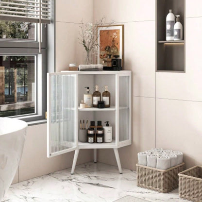 22.25 Floor Coner Cabinet with Tempered Glass Door Storage Shelves Bathroom, Living Room, Bedroom White